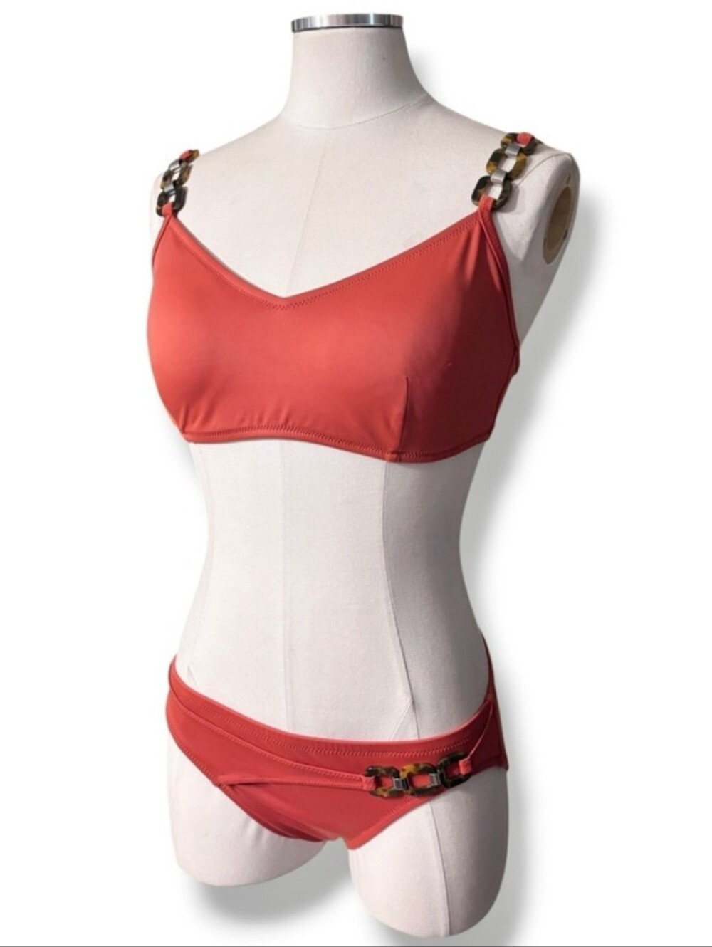 LANDS’ END Orange Bikini Faux Tortoise Link Detail Mixed Sizes Top 10 Bottom 6